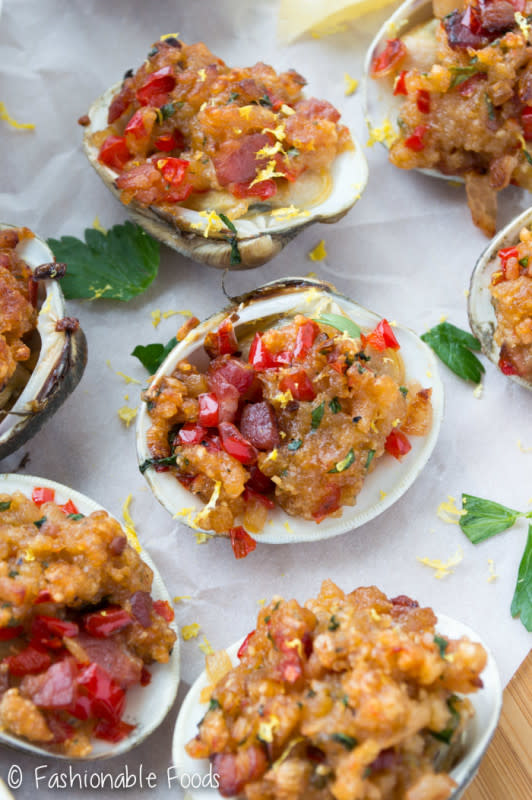 <p>Fashionable Foods</p><p>Sweet and tender steamed clams are topped with a flavorful breadcrumb topping before being broiled to perfection. Clams casino is a restaurant classic that’s easy to make at home!</p><p><strong>Get the recipe: <a href="https://fashionablefoods.com/2016/02/08/clams-casino/" rel="nofollow noopener" target="_blank" data-ylk="slk:Clams Casino;elm:context_link;itc:0;sec:content-canvas" class="link ">Clams Casino</a></strong></p>