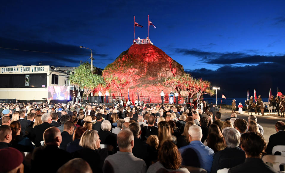 General view during the Anzac Day dawn service at Elephant Rock in Currumbin on the Gold Coast in 2018. Source: AAP