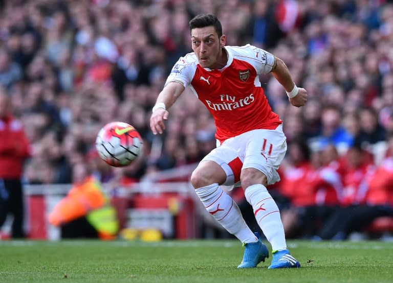 Arsenal's German midfielder Mesut Ozil, pictured on April 17, 2016, scored a goal to help the Gunners secure a much-needed 3-1 Premier League triumph at Watford