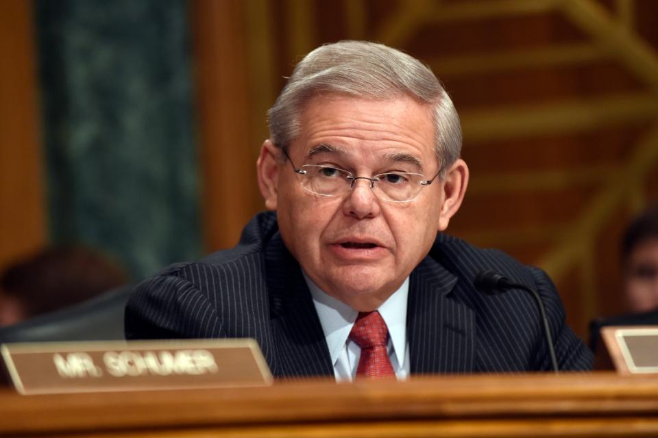 Sen. Robert Menendez, D-N.J., speaks at a hearing.