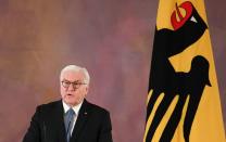 German President Frank-Walter Steinmeier delivers a statement on the turmoil in Washington, in Berlin