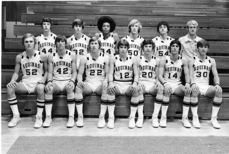 The St. Thomas Aquinas boys basketball team that reached the state semifinals in 1975 was the only Knights squad to make the final four until this season. Some of the players from that team met this year’s club before the season.