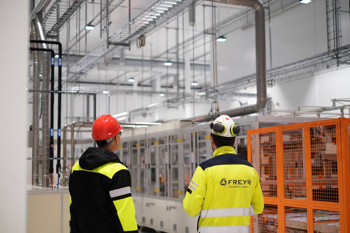 Employees inside the Freyr plant in Norway