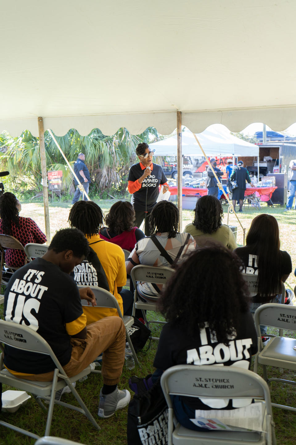 Kimberlé Crenshaw speaks to the crowd gathered at the tour’s final stop in Jacksonville, Fla.<span class="copyright">Malcolm Jackson for TIME</span>