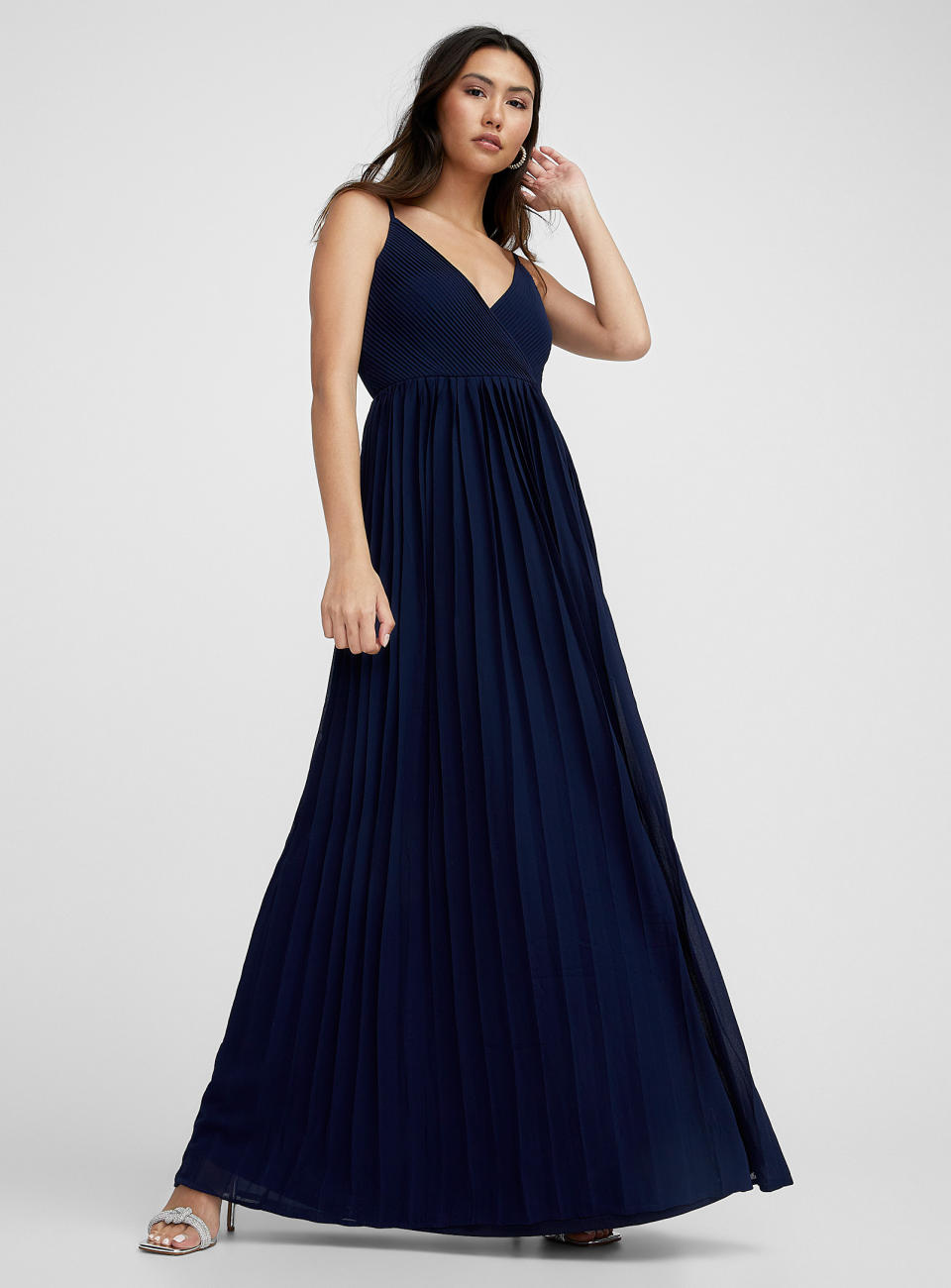 Navy Blue Pleated Dress. Image via Simons.