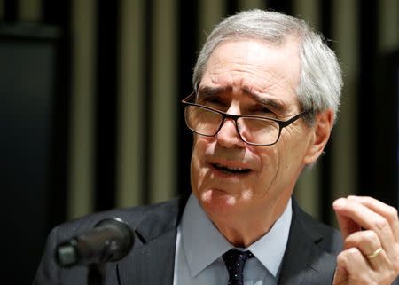 Michael Ignatieff, rector of the Central European University gestures during a news conference in Budapest, Hungary, December 3, 2018. REUTERS/Bernadett Szabo