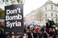 The Stop the War coalition organised a 5,000-strong protest outside the Downing Street office in London on November 28, 2015 against bombing Syria