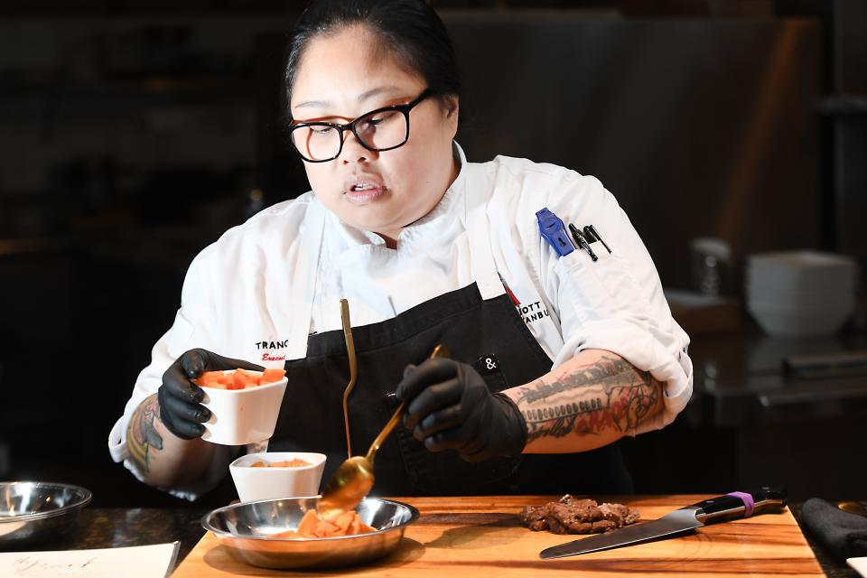 Trang Thu Pitts, Spartanburg Marriott's, executive Chef, makes dog friendly meals at the hotel on May 17, 2024.