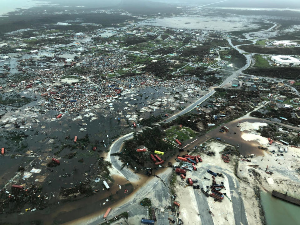 An aerial view shows devastation after hurricane Dorian hit the Abaco Islands in the Bahamas, September 3, 2019, in this image obtained via social media. (Photo: Michelle Cove/Trans Island Airways/via Reuters)