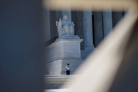 FILE PHOTO: A security guard stands outside the U.S. Supreme Court in Washington, U.S., June 25, 2018. REUTERS/Toya Sarno Jordan/Files