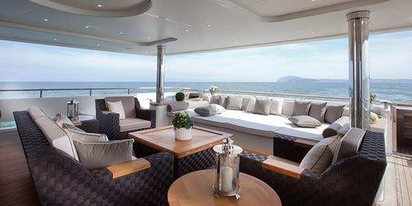 <p>Offering several indoor and outdoor living areas, this mega-yacht really has it all.</p>