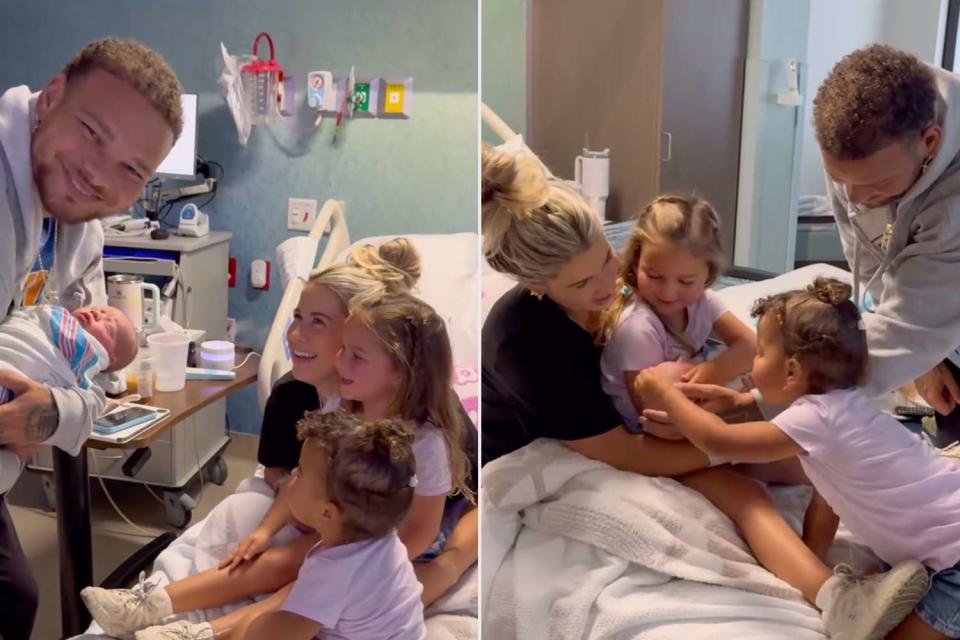 <p>Katelyn Brown/Instagram</p> Kane and Katelynn Brown with their three kids for the first time