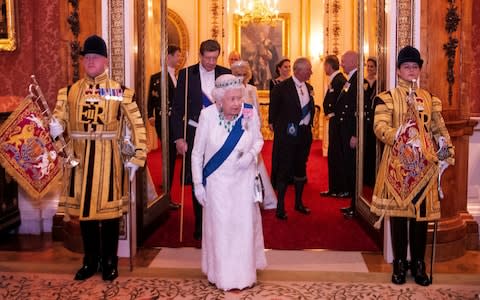 Queen Elizabeth II at an evening reception for members of the Diplomatic Corps at Buckingham Palace in London - Credit: Victoria Jones&nbsp;/PA