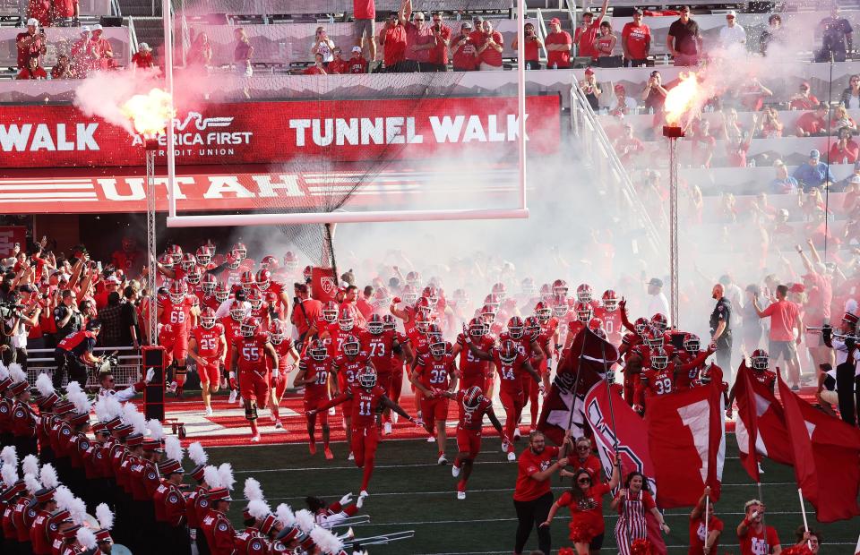 The Utes take the field in the opener against the Florida Gators in Salt Lake City on Thursday, Aug. 31, 2023 during the season opener. | Jeffrey D. Allred, Deseret News