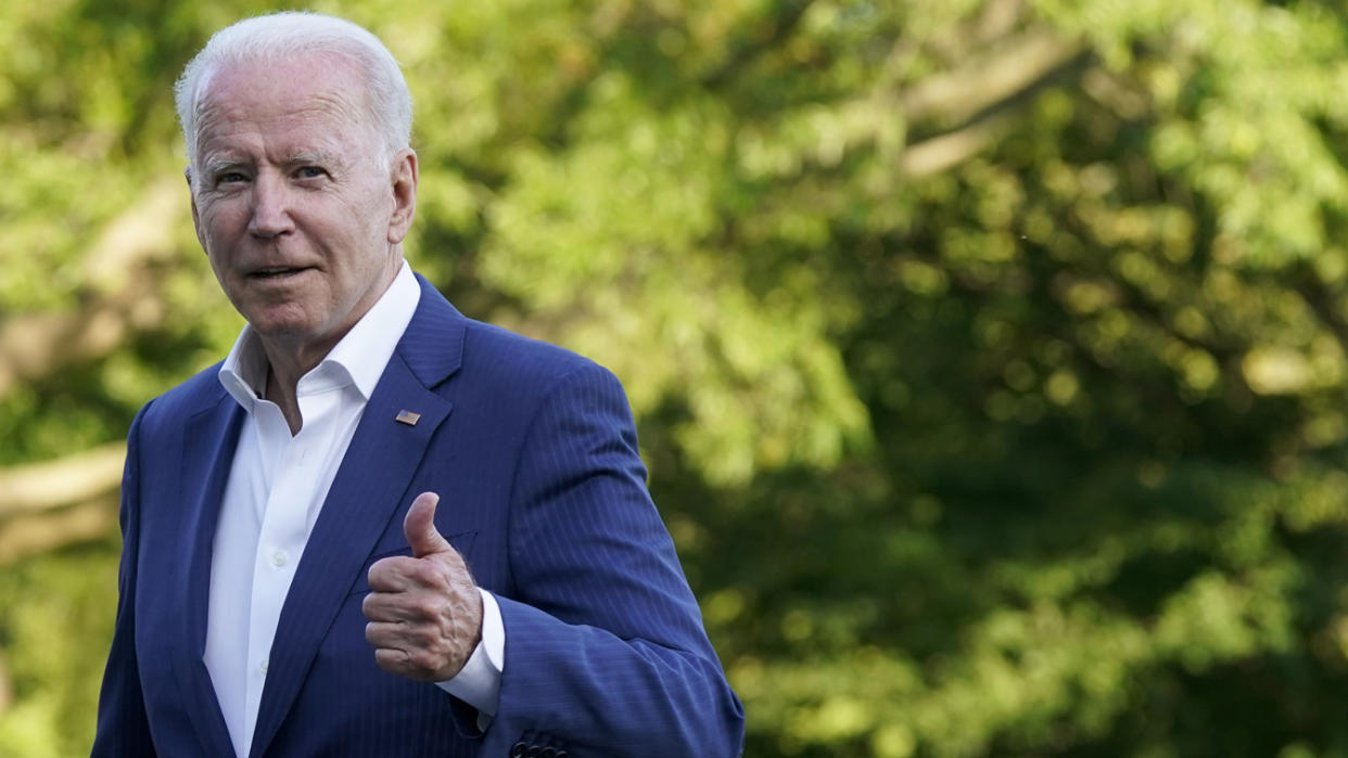 President Biden after stepping off Marine One on Sunday. (Patrick Semansky/AP)