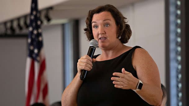 PHOTO: Rep. Katie Porter speaks during a campaign stop at the Huntington Landmark Senior Community in Huntington Beach, Calif., Oct. 17, 2022. (Myung J. Chun/Los Angeles Times via Getty Images, FILE)