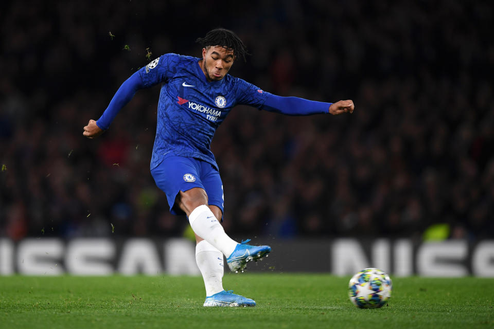 LONDON, ENGLAND - NOVEMBER 05: Reece James of Chelsea shoots during the UEFA Champions League group H match between Chelsea FC and AFC Ajax at Stamford Bridge on November 05, 2019 in London, United Kingdom. (Photo by Darren Walsh/Chelsea FC via Getty Images)