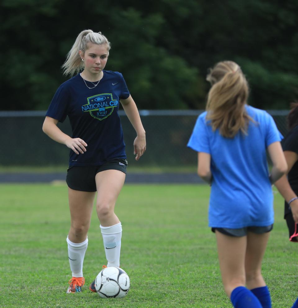 Olivia Farnham runs a drill during practice for the Webutuck girls soccer team in Amenia on August 28, 2023. 