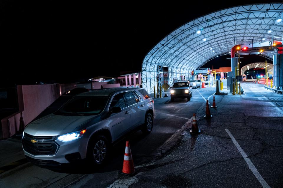 People cross into the United States at the Lukeville Port of Entry on Jan. 4, 2024. The port of entry reopened on Jan. 4 after it closed on Dec. 4, 2023, reassigning port officers to assist the processing of asylum seekers.