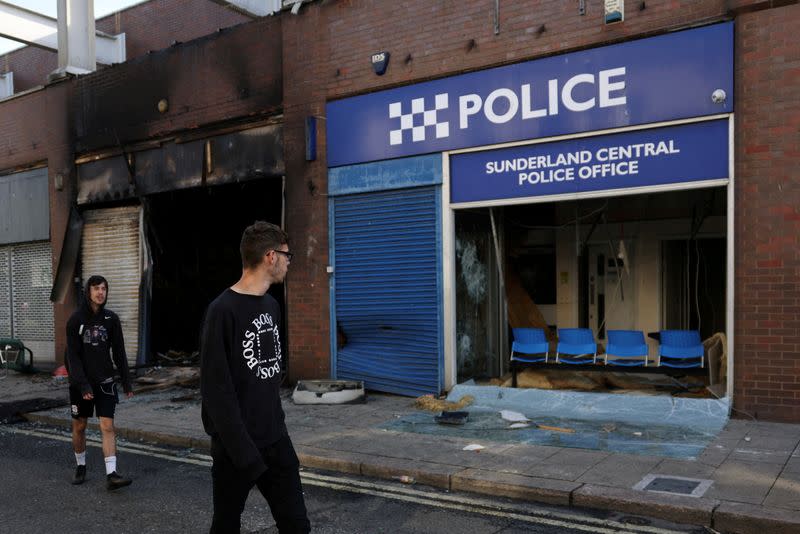 FILE PHOTO: Cleanup after a night of violent anti-immigration demonstrations in Sunderland