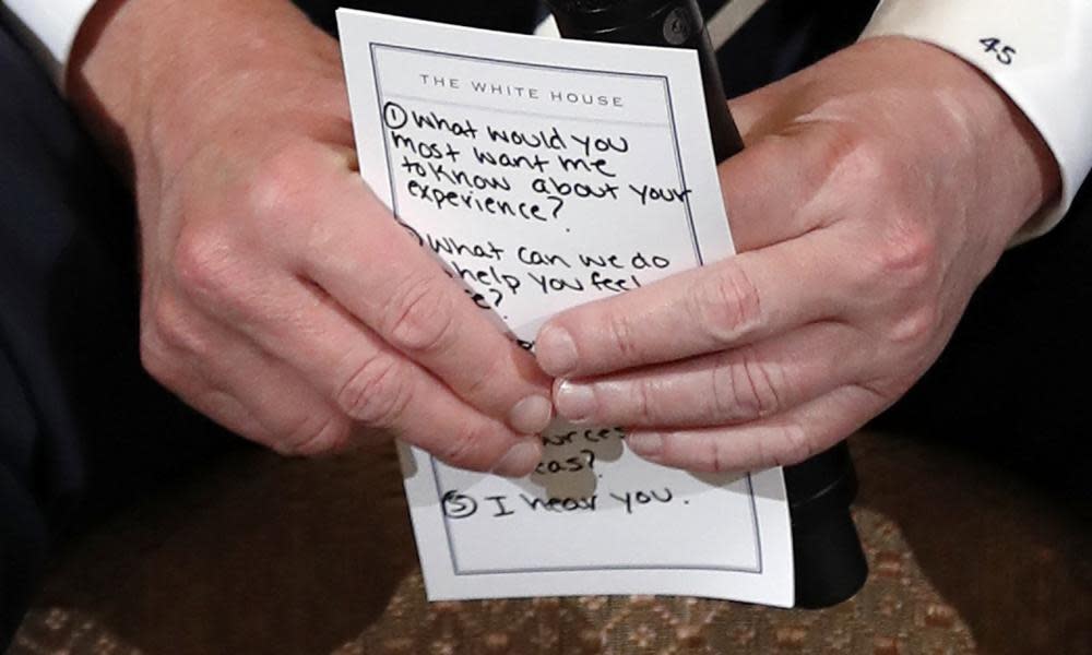 Donald Trump’s note, captured by photographers during an event about gun violence