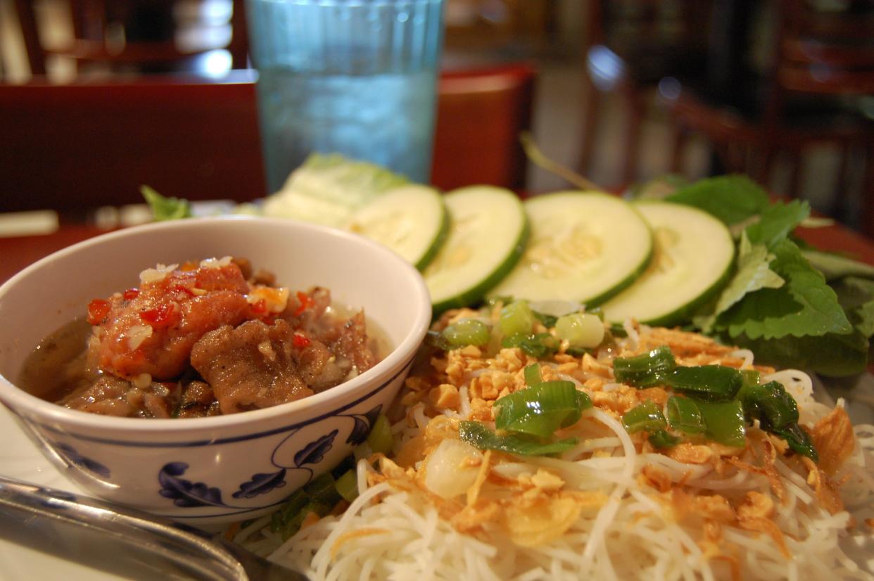 vietnamese bun cha at a restaurant in hinoi