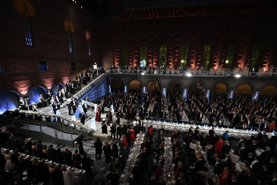 The massive room was adorned with long tables. Photo: Getty Images