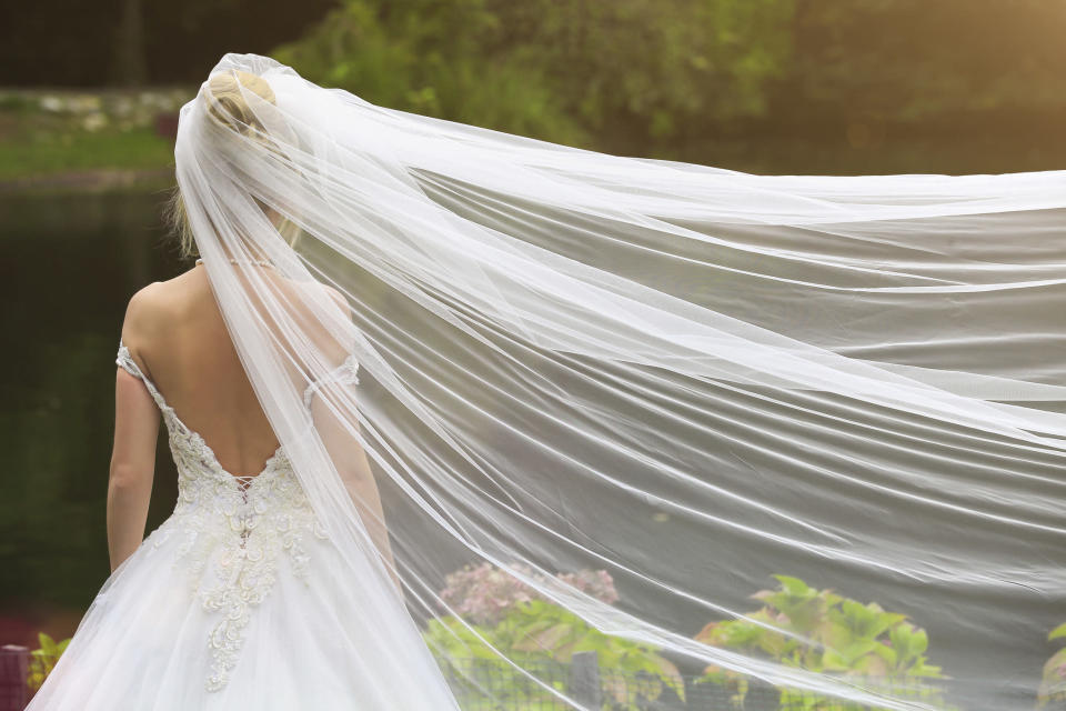 A bride wearing a wedding veil