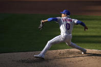 New York Mets starting pitcher Marcus Stroman throws during the fourth inning in the first game of a baseball doubleheader against the St. Louis Cardinals Wednesday, May 5, 2021, in St. Louis. (AP Photo/Jeff Roberson)