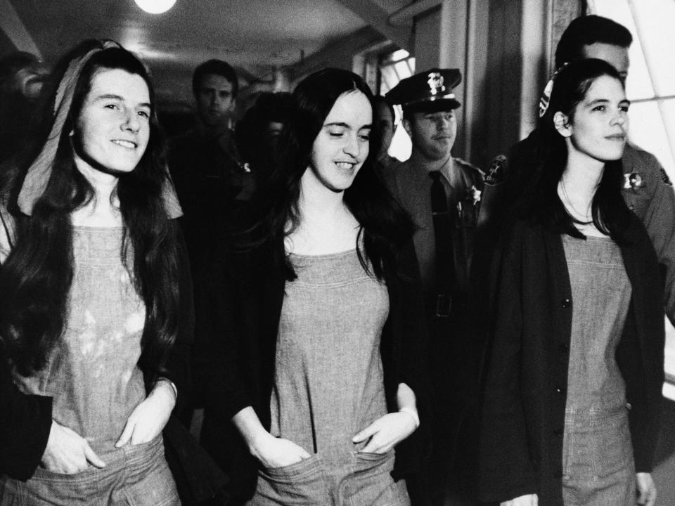 Patricia Krenwinkel, Susan Atkins, and Leslie Van Houten after being found guilty of first degree murder.