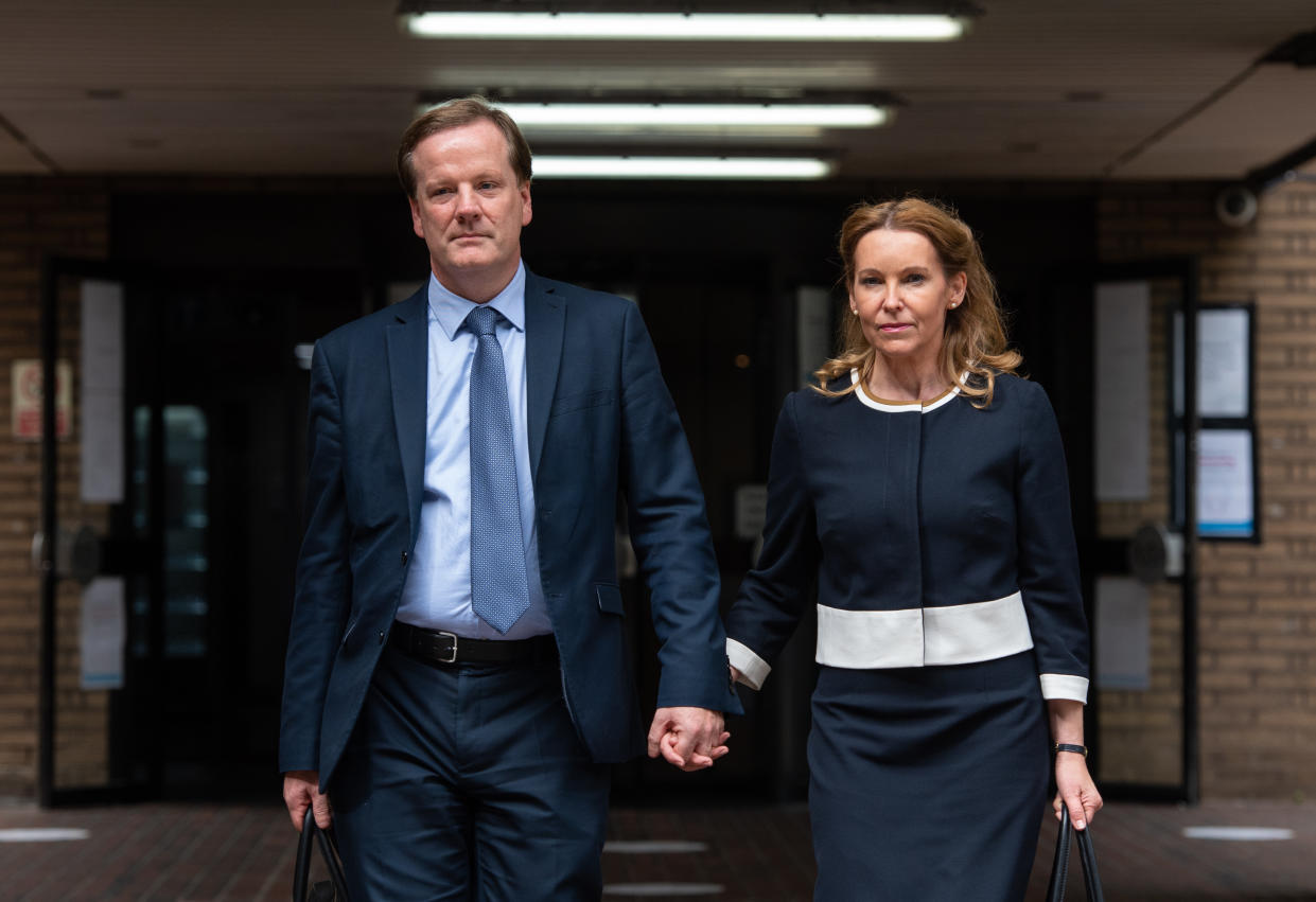 Former Conservative MP Charlie Elphicke, with MP for Dover Natalie Elphicke, leaving Southwark Crown Court in London where he is on trial accused of three counts of sexually assaulting two women. (Photo by Dominic Lipinski/PA Images via Getty Images)