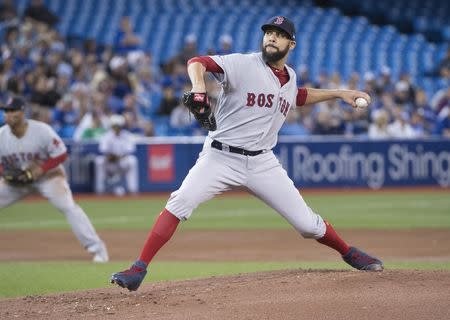 May 20, 2019; Toronto, Ontario, CAN; Boston Red Sox starting pitcher David Price (10) throws a pitch during the first inning against the Toronto Blue Jays at Rogers Centre. Mandatory Credit: Nick Turchiaro-USA TODAY Sports