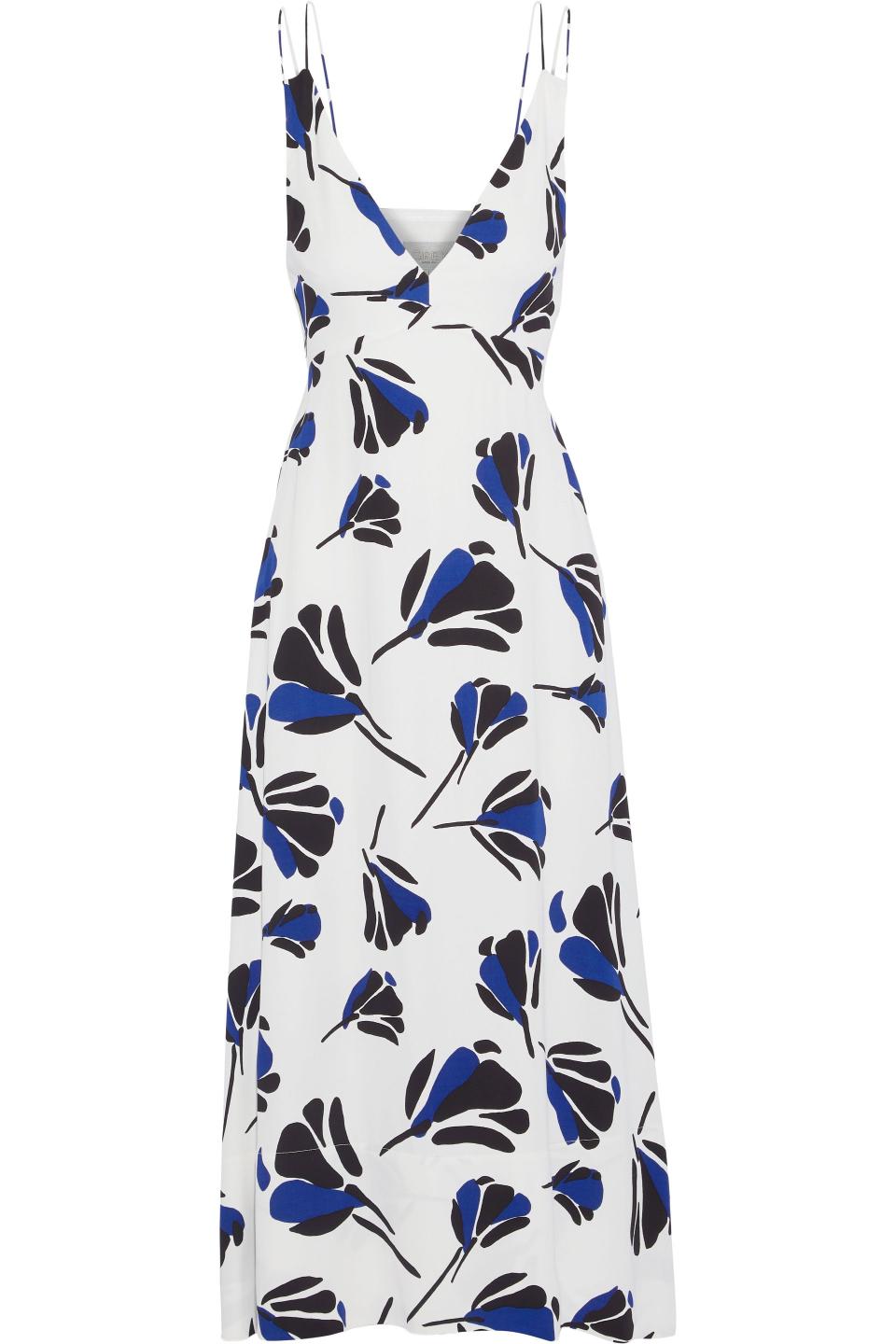 Gray Jason Wu tie-back printed crepe midi dress. (Photo: the Outnet)