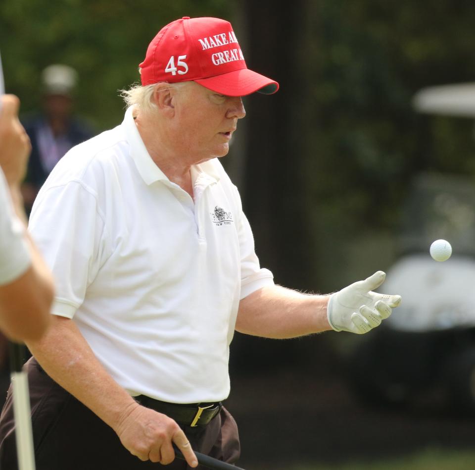 Trump during the Pro Am. The LIV Pro Am Tournament featured the former President of the United States, Donald Trump and his son Eric playing with with Dustin Johnson and Bryson DeChambeau at Trump National in Bedminster, NJ on July 28, 2022.