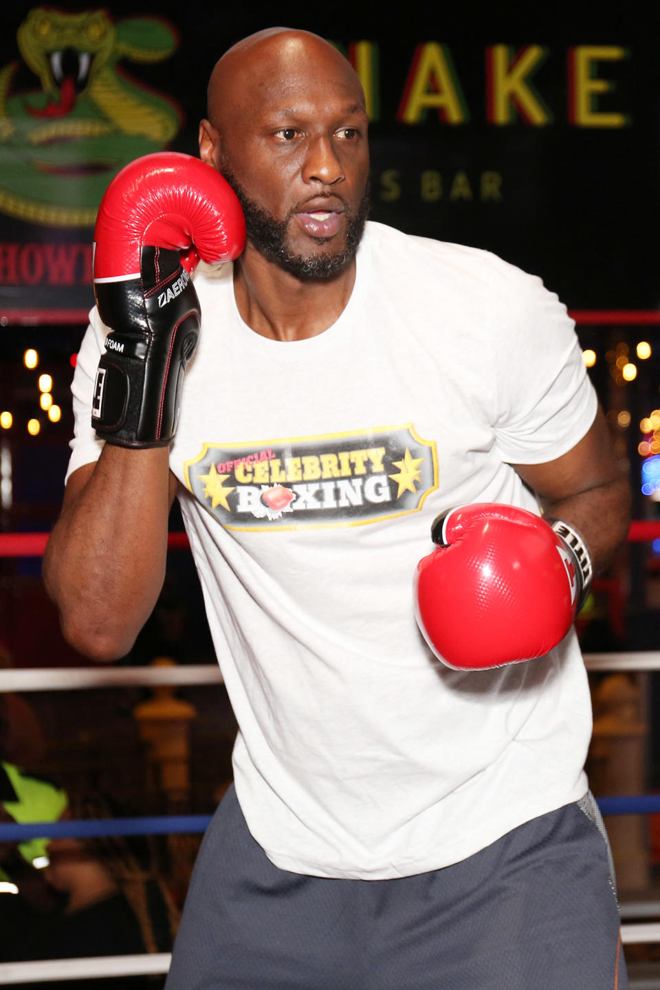 <p>Lamar Odom is seen training for a celebrity boxing match against Aaron Carter on June 8 in Atlantic City, New Jersey. </p>