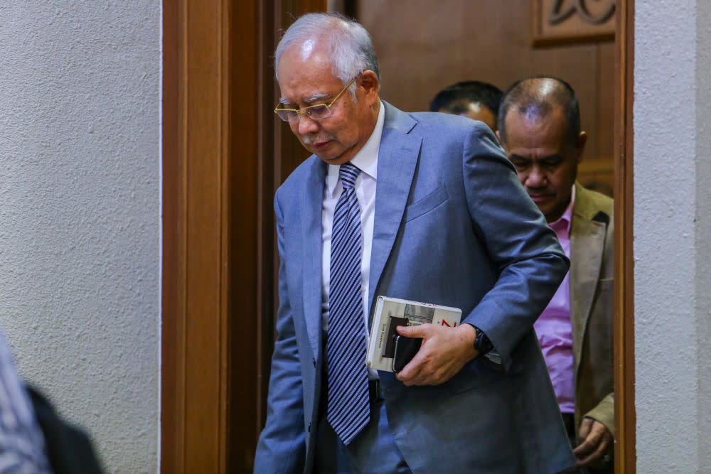Datuk Seri Najib Razak is seen at the Kuala Lumpur Court Complex May 29, 2019. — Picture by Hari Anggara
