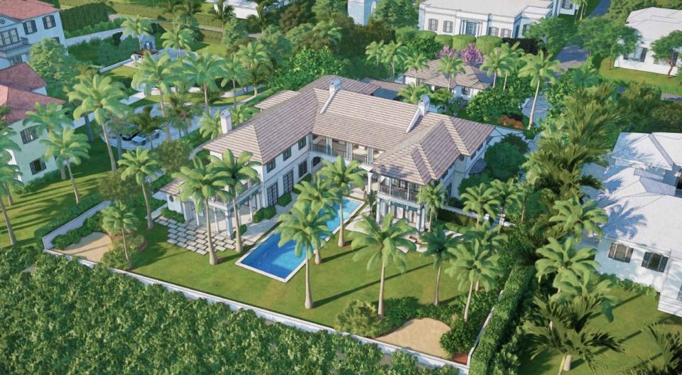 Rejected by the Palm Beach Architectural Commission, this oceanfront mansion with a street-front guesthouse was designed for a vacant beachfront lot at 965 N. Ocean Blvd.