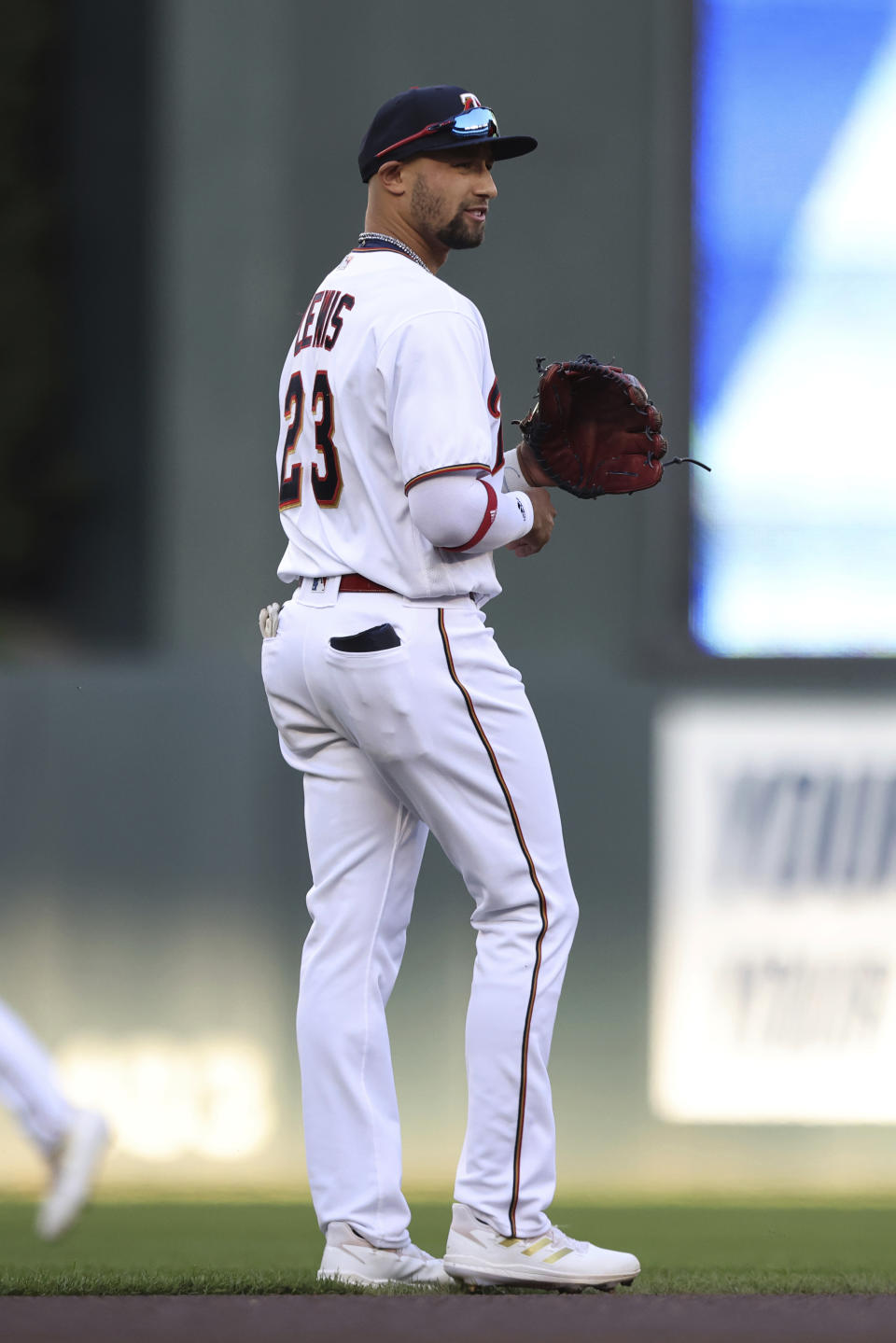 Minnesota Twins shortstop Royce Lewis warms up for the team's baseball game against the Oakland Athletics, Friday, May 6, 2022, in Minneapolis. (AP Photo/Stacy Bengs)