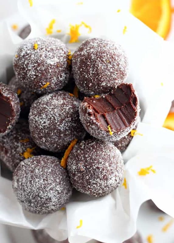 <p>Let's Dish</p><p>Chocolate and orange are classic holiday flavors.</p><p><strong>Get the recipe: <a href="https://letsdishrecipes.com/easy-chocolate-orange-truffles/" rel="nofollow noopener" target="_blank" data-ylk="slk:Chocolate-Orange Truffles;elm:context_link;itc:0;sec:content-canvas" class="link ">Chocolate-Orange Truffles</a></strong></p>