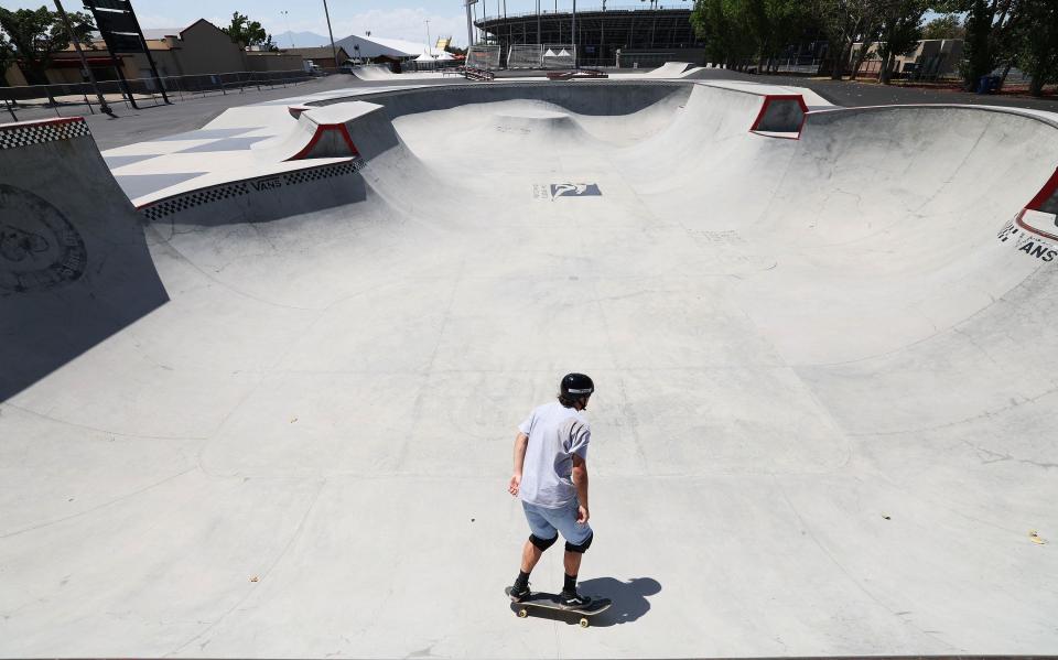 A skater in the skate park at the Utah State Fairpark in Salt Lake City on Tuesday, July 25, 2023. U.S. Environmental Protection Agency (EPA) Regional Administrator KC Becker will visit community leaders and residents in Salt Lake City to listen to community concerns, share information about EPA support and grant opportunities and present the initial results of an environmental justice assessment focused on westside neighborhoods. | Jeffrey D. Allred, Deseret News