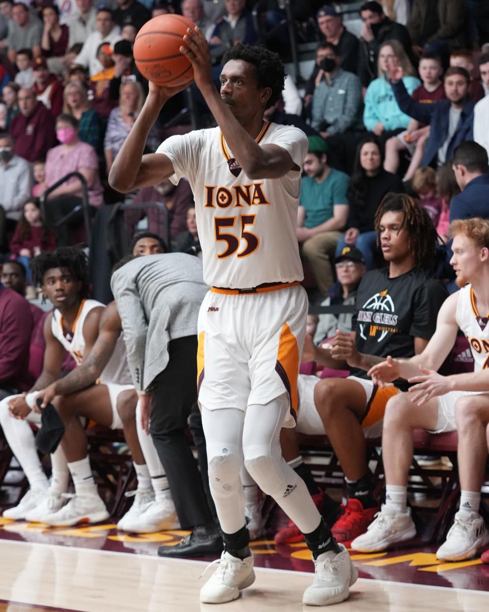 Iona's Osborn Shema takes a shot during a college basketball game against Quinnipiac at the Hynes Athletic Center on Sunday, Jan. 29, 2023