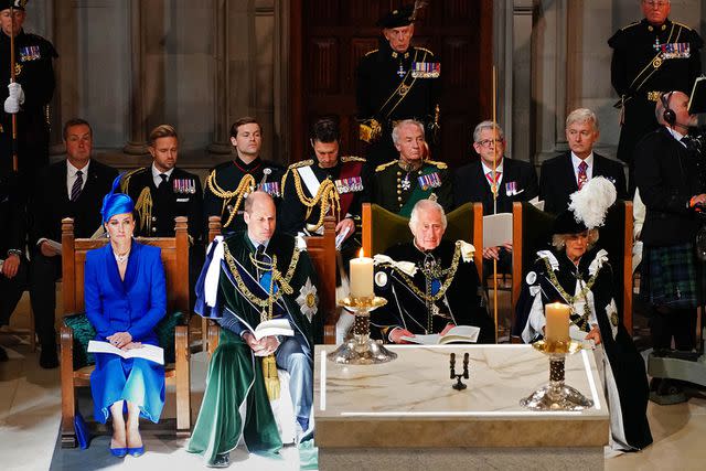 <p>AARON CHOWN/POOL/AFP via Getty Images</p> Kate Middleton, Prince William, King Charles and Queen Camilla at the Scotland coronation celebration on July 5.