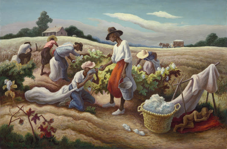 <span class="caption">Thomas Hart Benton, Cotton Pickers, 1945.</span> <span class="attribution"><span class="source">© Benton Testamentary Trusts/UMB Bank Trustee/VAGA, NY/DACS, London 2016</span></span>