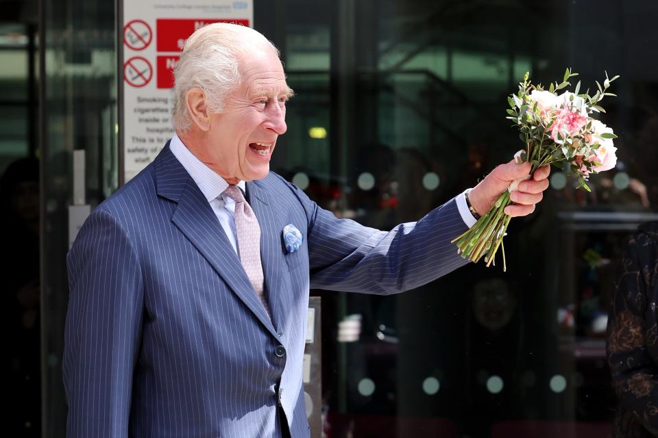King Charles III departs from the University College Hospital Macmillan Cancer Centre on April 30, 2024 in London, England.