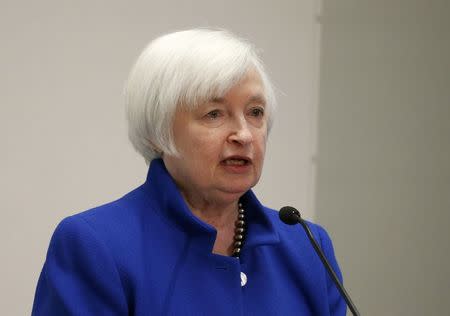 U.S. Federal Reserve Chair Janet Yellen speaks at "The Elusive 'Great' Recovery: Causes and Implications for Future Business Cycle Dynamics" conference hosted by the Federal Reserve Bank of Boston in Boston, Massachusetts, U.S., October 14, 2016. REUTERS/Mary Schwalm