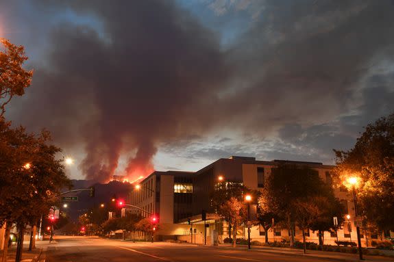 The La Tuna Fire burns above downtown Burbank, California, on September 3, 2017.