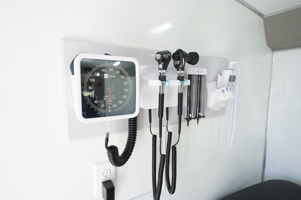 Instruments mounted on the wall of the exam room of Rockland County's new mobile vaccination unit on display at the Yeager Health Complex in Pomona. Thursday, April 25, 2024.
