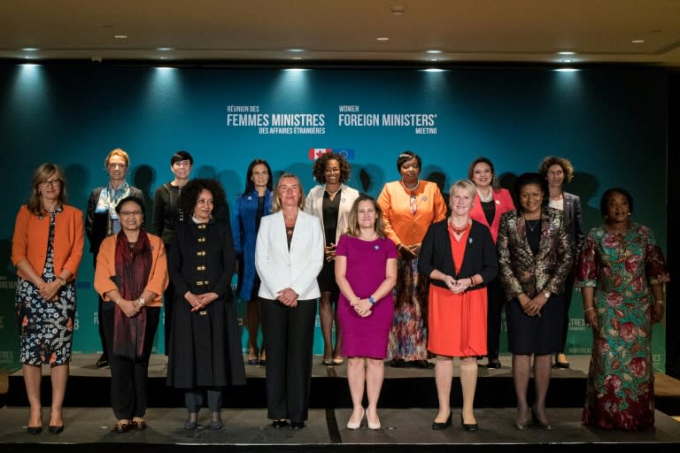 Women foreign ministers pose for a picture during their meeting in Montreal on September 21, 2018