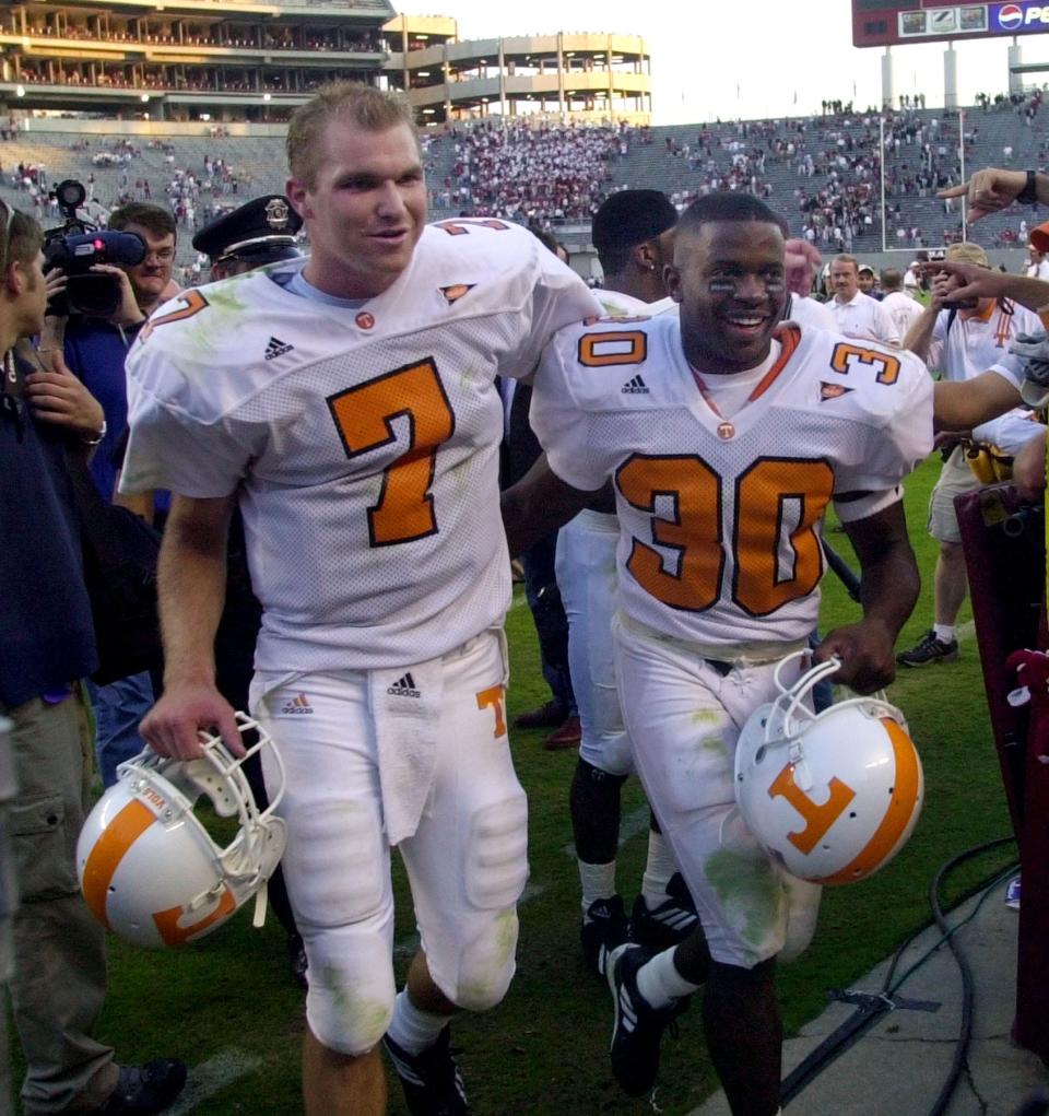 Casey Clausen, left, won six straight games after taking over as freshman starter in 2000.