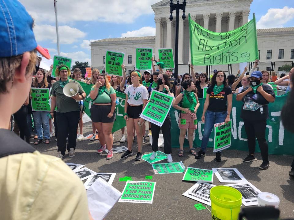 Abortion rights demonstrators outside the Supreme Court on Thursday (John Bowden)